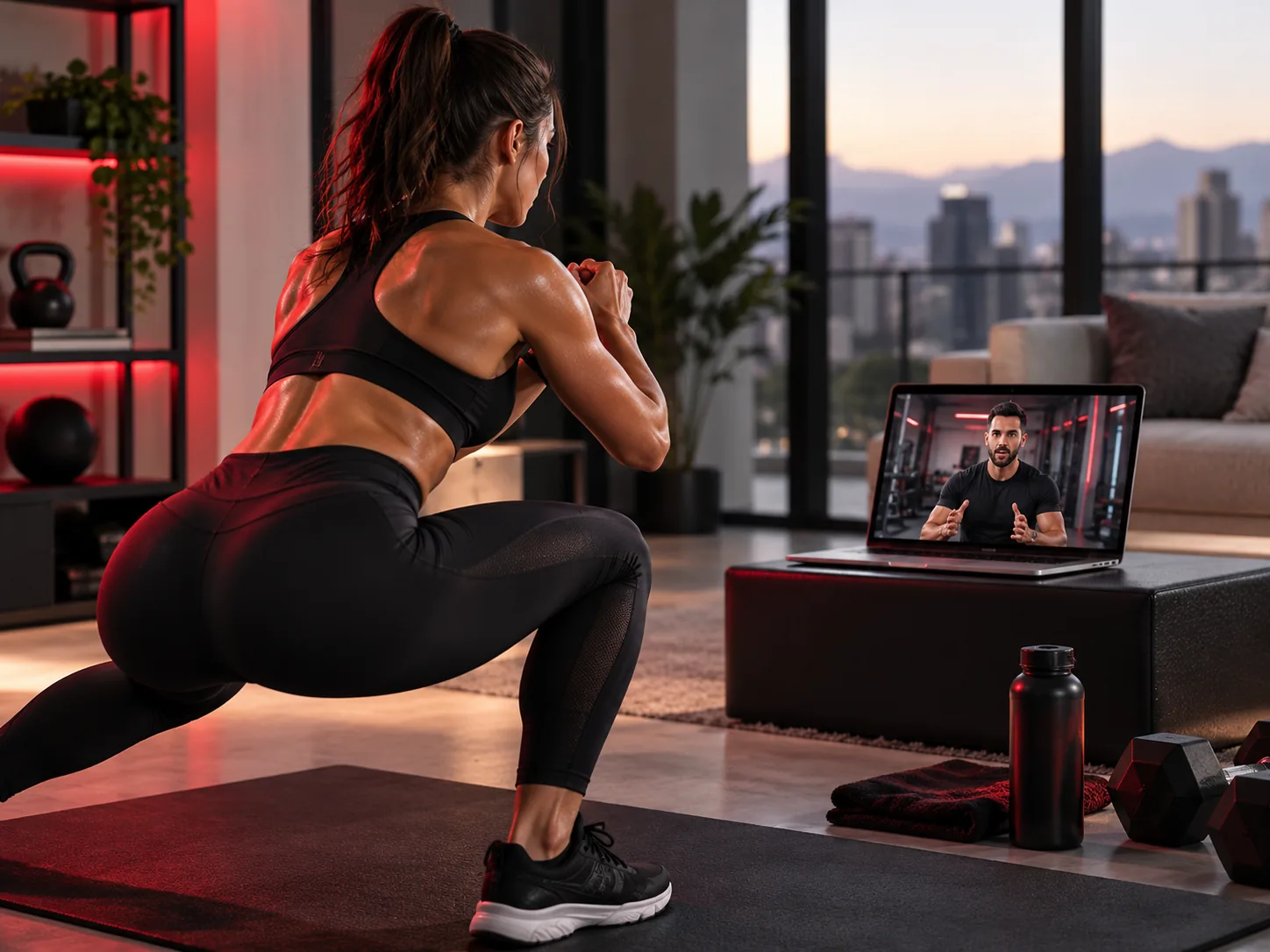 Alumna entrena desde casa en una sesión virtual guiada en directo.